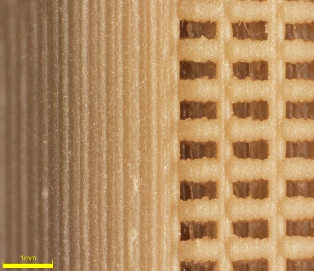 Nvision interbody system close-up highlights its porous PEEK-PEEK-OPTIMA™ structure. Image shown is 1.8x zoom, 43x total magnification. Photo Via Nvision.