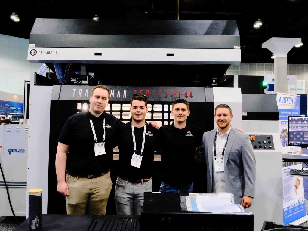 Members of the project team from JuggerBot 3D and MSU ACI at RAPID + TCT 2024. Photo via JuggerBot 3D.